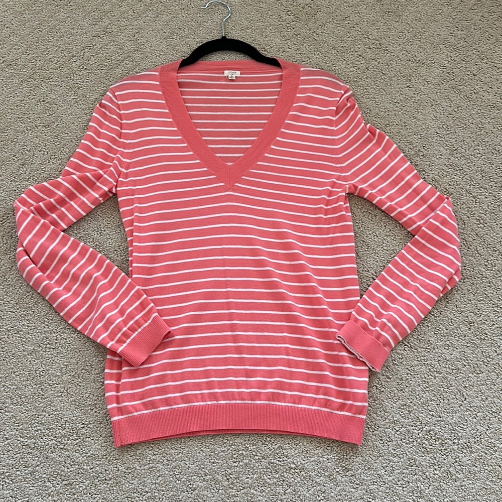 J. Crew Factory Sz Small Coral and White Stripe Sweater Sz S
